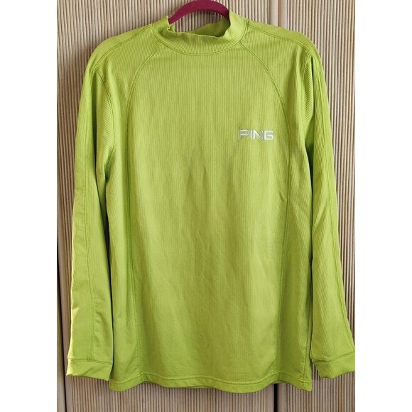 Ping Golf Men's Shirt Medium Pullover Long Sleeve Activewear Logo Neon Green - Picture 1 of 6